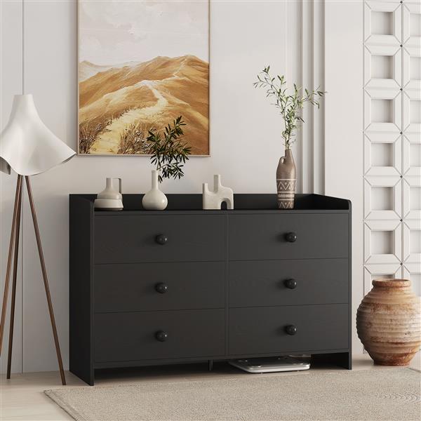 Chest of Drawers black Dresser , 6 Drawer Chest with Wide Storage, Modern Contemporary 6-Drawer Cabinet,  Dresser for Bedroom Living Room Hallway