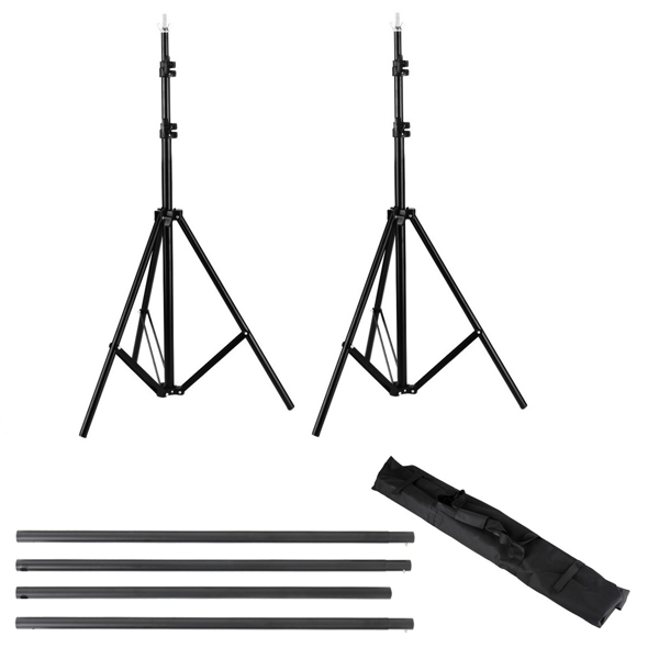 S-8 2 * 3m Foldable Background Stand with 6 Fish Mouth Clips and 2 Sandbag Iron Black Photography Stand