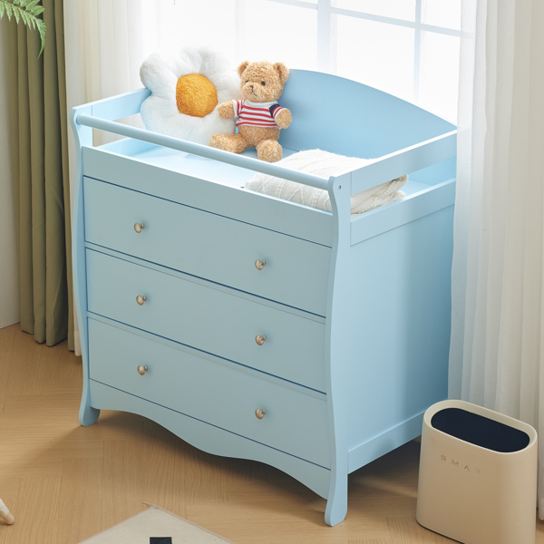 3-layer Drawer with Safety Belt Blue 90.5*58*92cm Wooden Bed Density Board Baby