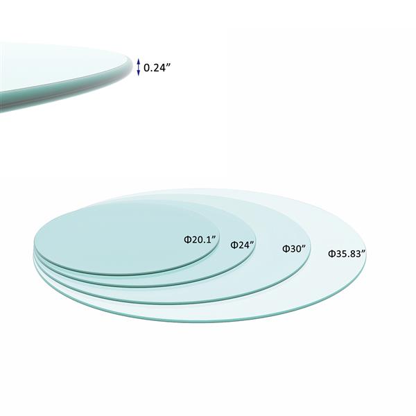 36" Inch Round Tempered Glass Table Top Clear Glass 1/4’’ Inch Thick Round Polished Edge