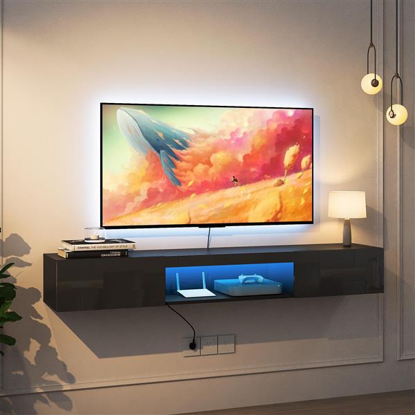 Floating TV Stand Wall Mounted with 20 Color LEDs,63" Modern TV Stand, Floating TV Cabinet Entertainment Center for 55 60 65 Inch TV