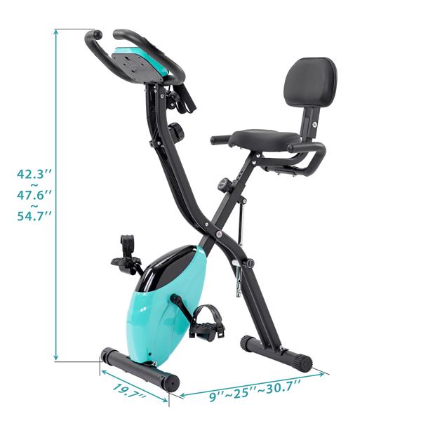 Folding Exercise Bike, Fitness Upright and Recumbent  with 16-Level Adjustable Resistance, Arm Bands and Backrest 