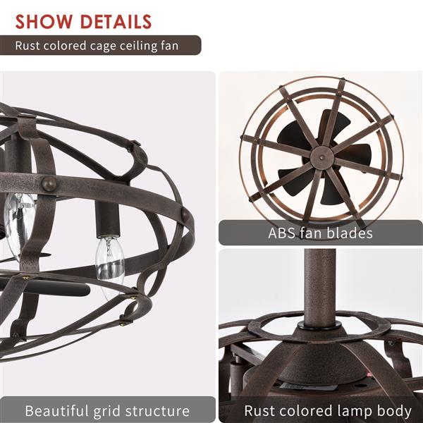 Best sells Modern Enclosed Ceiling Fan Indoor with Remote Control and Bladeless Rust Red Industrial Ceiling Fan Light Kit