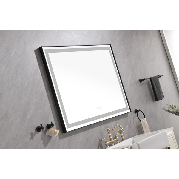 48x36 Inch LED Frontlit Bathroom Mirror with Metal Frame, Wall Mounted Vanity Mirror with Smart Touch Button, Anti-Fog, Memory Function, 3 Colors, Stepless Dimmable Makeup Mirror