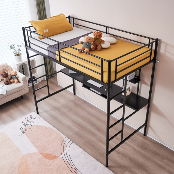 198*97.79*182cm With Table Shelf Elevated Bed Iron Bed Black