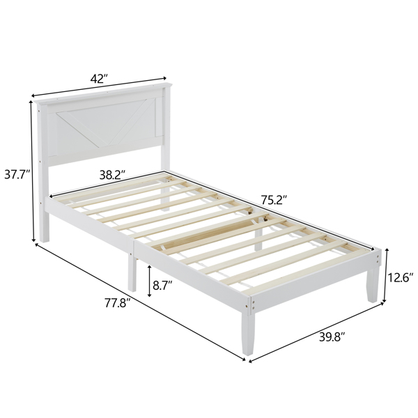 Twin Size Solid Wood Platform Bed Frame with Headboard White