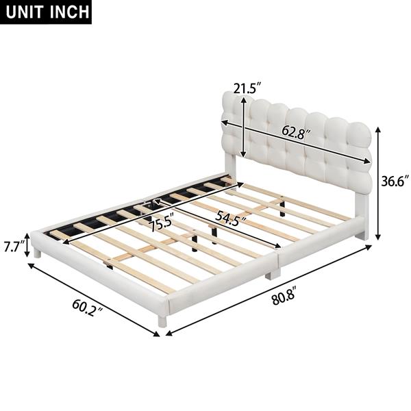 Full Size Upholstered Platform Bed with Soft Headboard,Beige