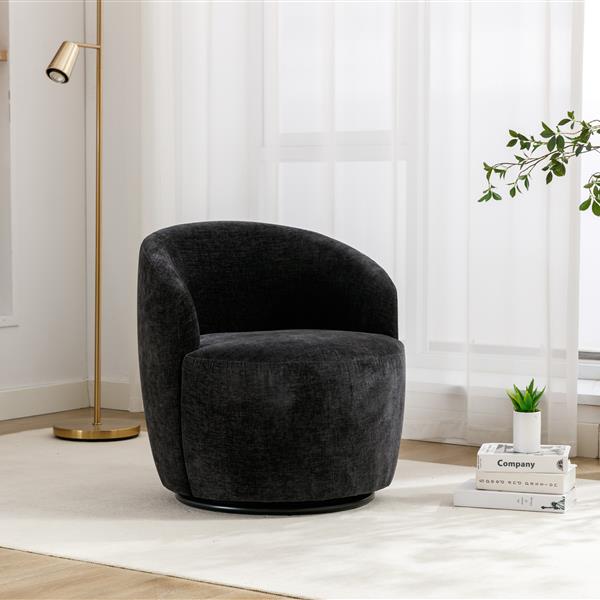 Chenille Fabric Swivel Armchair Barrel Chair With Black Powder Coating Metal Ring,Black