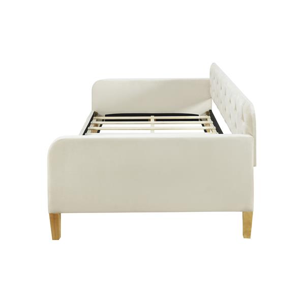 Twin Size Upholstered Daybed with 4 Support Legs, White