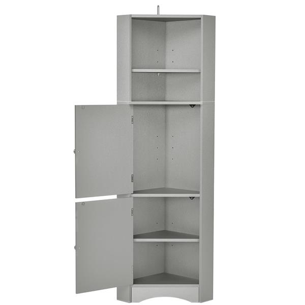 Tall Bathroom Corner Cabinet, Freestanding Storage Cabinet with Doors and Adjustable Shelves, MDF Board, Gray