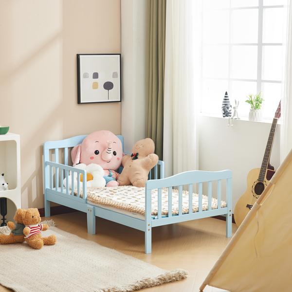 Single Vertical Board with Guardrails on Both Sides Blue 135*75*62.5cm Wooden Bed Pine Children