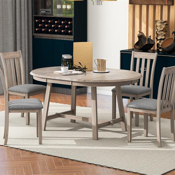 5-Piece Wood Dining Table Set Round Extendable Dining Table with 4 Dining Chairs, Dining Room Table Set for 4 person for Dining Room (Natural Wood Wash)