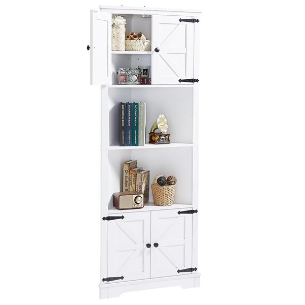 Tall Bathroom Storage Cabinet, Corner Cabinet with Doors and Adjustable Shelf, MDF Board, White