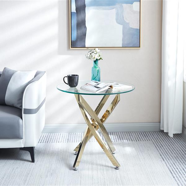 Modern Round Tempered Glass End Table with Stainless Steel Legs