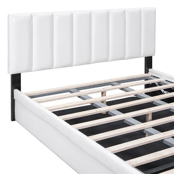 Full Size Upholstered Bed with Hydraulic Storage System and Drawer, White