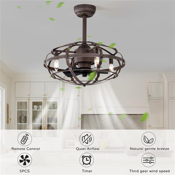 Best sells Modern Enclosed Ceiling Fan Indoor with Remote Control and Bladeless Rust Red Industrial Ceiling Fan Light Kit