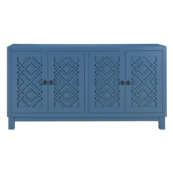 Large Storage Space Sideboard, 4 Door Buffet Cabinet with Pull Ring Handles for Living Room, Dining Room (Navy)