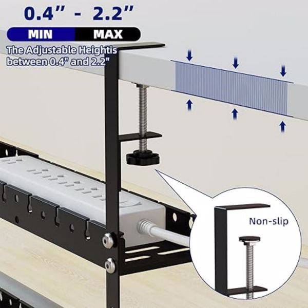 2 Layers Under Desk Cable Management Tray 31Inch Extendable Cable Management Tray Under Table Cable Management Tray Metal Under Desk Cord Management with Clamp Power Strip Cord Holder for Cable