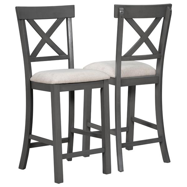 6-Piece Counter Height Dining Table Set Table with Shelf 4 Chairs and Bench for Dining Room (Gray)