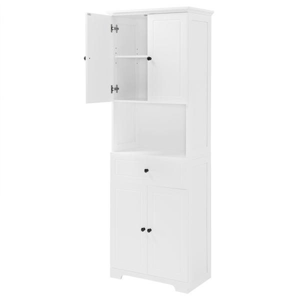 Tall Bathroom Cabinet with Four Doors, Large Storage Space Open Shelve, Upper Storage Cabinet, White 