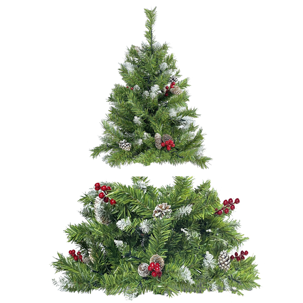 Pre-lit Xmas Tree Artificial Christmas 4-Piece Set,Garland, Wreath and Set of 2 Entrance Trees X-mas with LED Lights, Christmas Tree