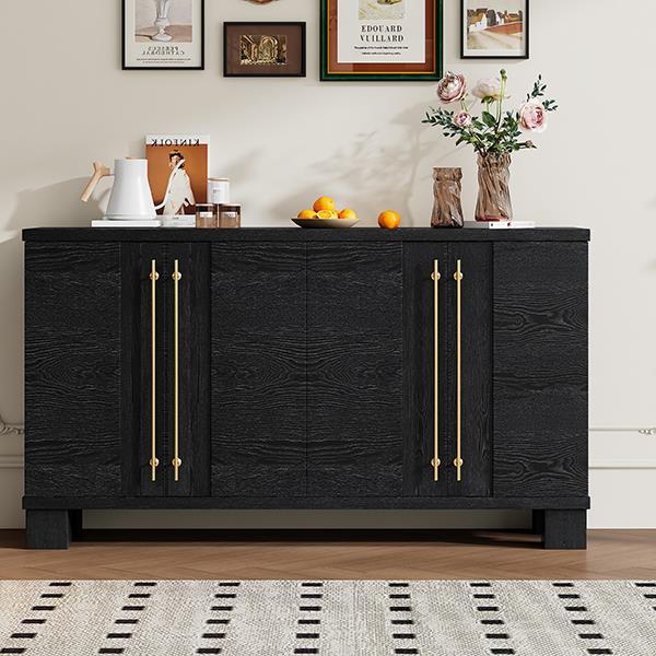 Wood Traditional Style Sideboard with Adjustable Shelves and Gold Handles for Kitchen, Dining Room and Living Room (Black)