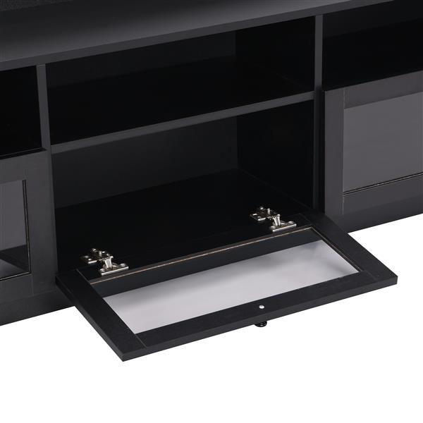 Sleek & Modern Design TV Stand with Acrylic Board Door, Chic Elegant Media Console for TVs Up to 65", Ample Storage Space TV Cabinet with Black Handles, Black