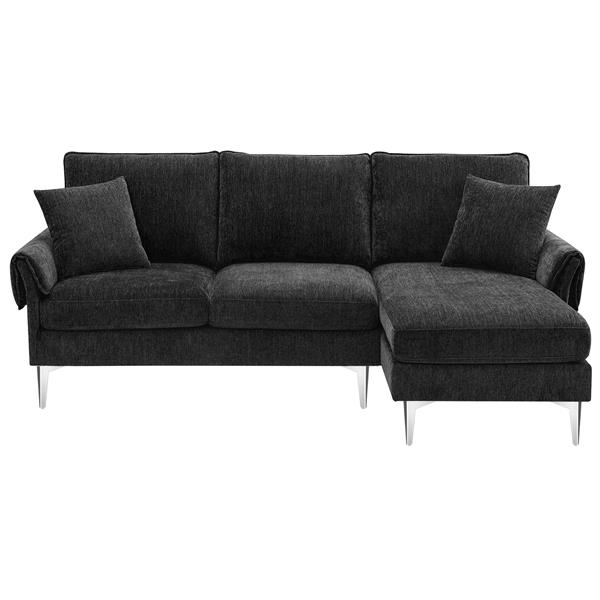 [VIDEO provided] [New]84 " Convertible Sectional Sofa, Modern Chenille L-Shaped Sofa Couch with Reversible Chaise Lounge, Fit for Living Room, Apartment(2 Pillows)