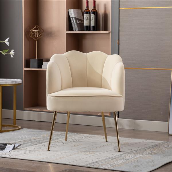 Shell Shape Velvet Fabric Armchair Chair With Gold Legs For Living Room Bedroom,Beige