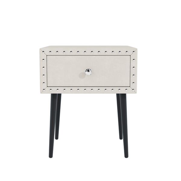 Modern Nightstands Set of 2 with Drawer and Crystal Handle, Elegant Rivet Velvet Design Bedside Table for Bedroom, Beige