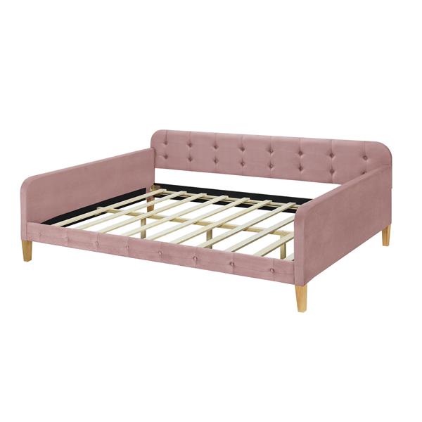 Full Size Upholstered Daybed with 4 Support Legs,Pink