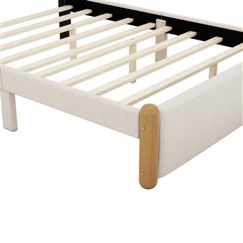 Full Size Upholstered Platform Bed with Wood Supporting Feet, Beige