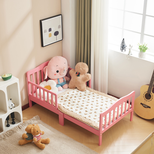 Single Vertical Board with Guardrails on Both Sides, Pink, 135*75*62.5cm, Wooden Bed, Pine, Children's