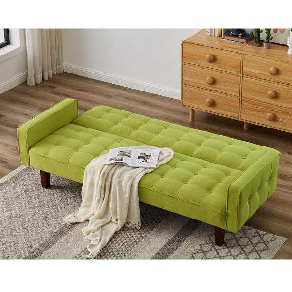 Green, Linen Futon Sofa Bed 73.62 Inch Fabric Upholstered Convertible Sofa Bed, Minimalist Style for Living Room, Bedroom.