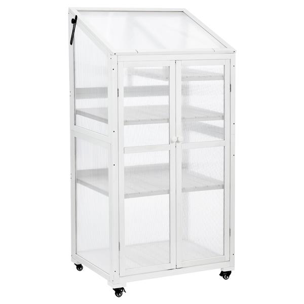 62inch Height Wood Large Greenhouse Balcony Portable Cold Frame with Wheels and Adjustable Shelves for Outdoor Indoor Use, White