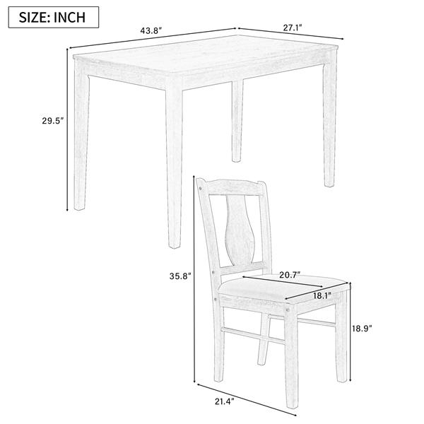 5-Piece Kitchen Dining Table Set, Wooden Rectangular Dining Table and 4 Upholstered Chairs for Kitchen and Dining Room (Drift Wood)