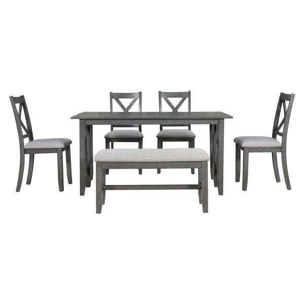 6-Piece Family Dining Room Set Solid Wood Space Saving Foldable Table and 4 Chairs with Bench for Dining Room (Gray)