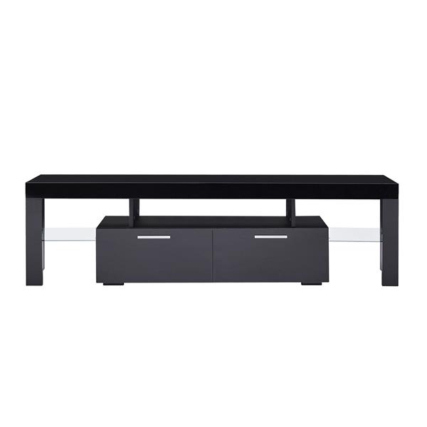 FashionTVstandTVcabinet,EntertainmentCenter,TVstationTV console,media console,with LEDlight belt,light belt remote control,toughenedglassshelf,metal handle,Canbeplaced in the living room,bedroom,black