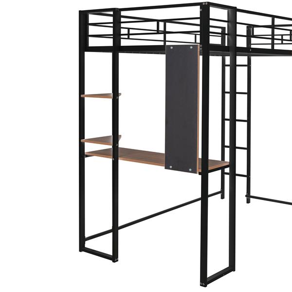 Twin Metal Loft Bed with 2 Shelves and one Desk ,BLACK