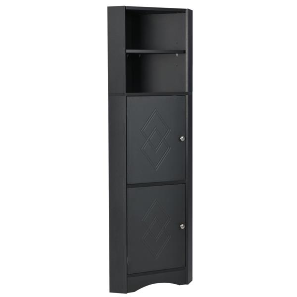 Tall Bathroom Corner Cabinet,  Storage Cabinet with Doors and Adjustable Shelves, MDF Board, Black