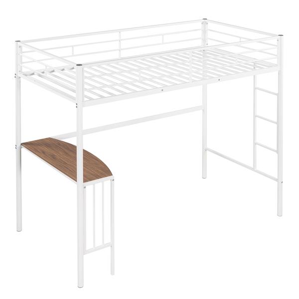 Twin Metal Loft Bed with Desk, Ladder and Guardrails, Loft Bed for Bedroom, White