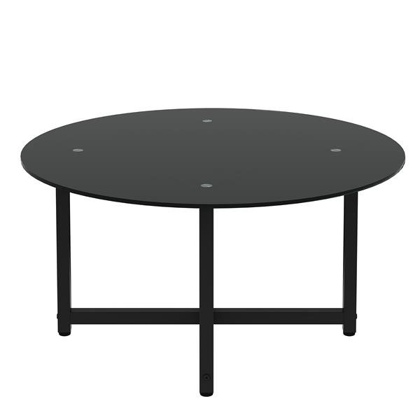 35.5'' Round Whole Black Coffee Table, Clear Coffee Table，Modern Side Center Tables for Living Room， Living Room Furniture