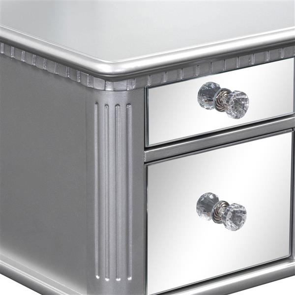 43" Dressing Table Set with Mirrored Drawers and Stool, Tri-fold Mirror, Makeup Vanity Set for Bedroom, Silver