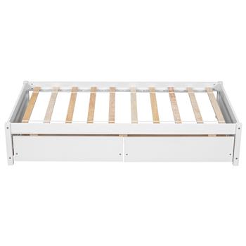 Twin Bed with 2 Drawers, Solid Wood, No Box Spring Needed ,White