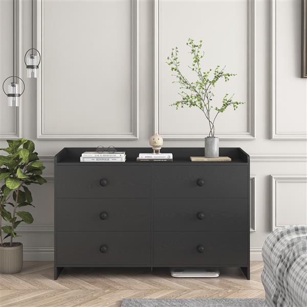 Chest of Drawers black Dresser , 6 Drawer Chest with Wide Storage, Modern Contemporary 6-Drawer Cabinet,  Dresser for Bedroom Living Room Hallway