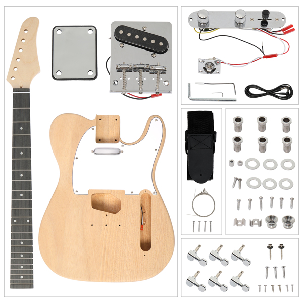 DIY 6 String TL Style Electric Guitar Kits with Mahogany Body, Maple Neck and Accessories