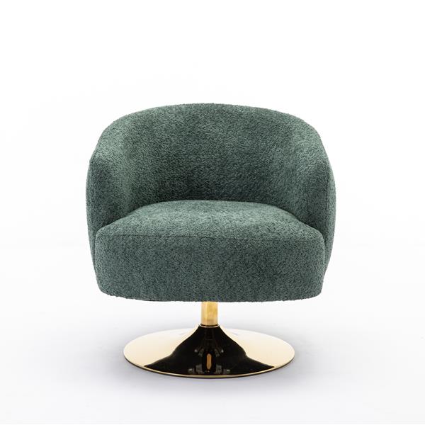 048-Chenille Fabric Swivel Chair With Gold Metal Round Base,Green