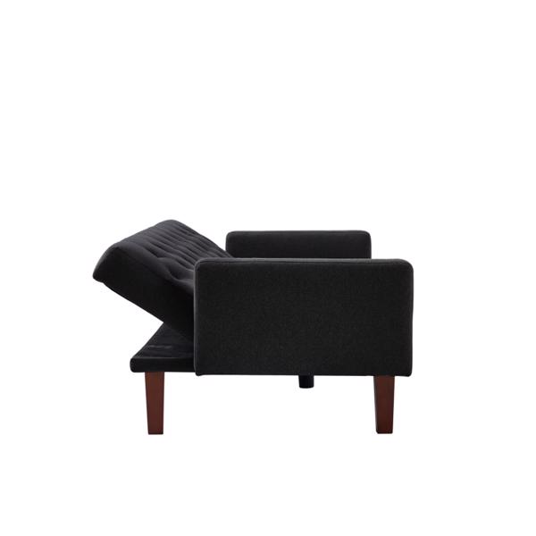 黑色亚麻双人沙发，可转换客厅沙发床，三层靠背调节，适用于客厅和卧室-12