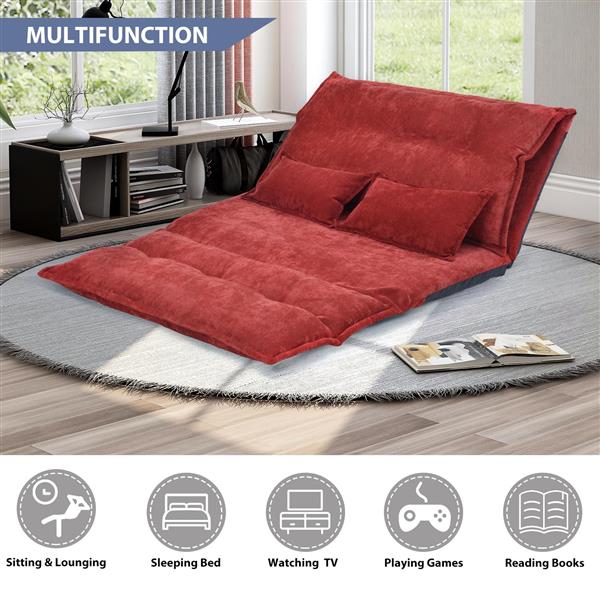 Lazy Sofa Adjustable Folding Futon Sofa Video Gaming Sofa with Two Pillows