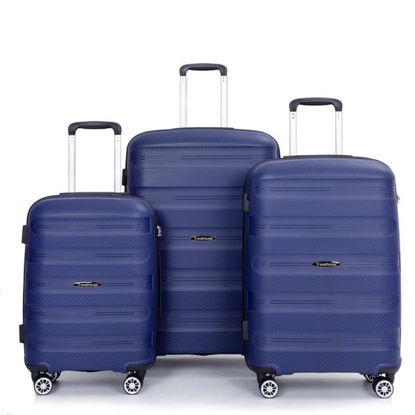 Hardshell Suitcase Spinner Wheels PP Luggage Sets Lightweight Durable Suitcase with TSA Lock,3-Piece Set (20/24/28) ,Navy